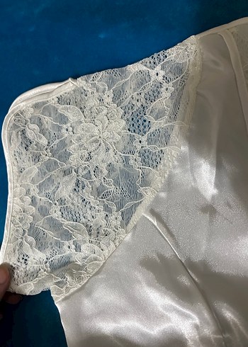 Kadın Parlak Beyaz Kısa Kollu gecelik takımı saten kumaş - Görsel 19