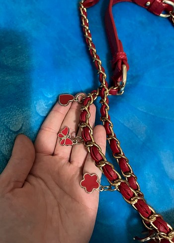 Zincir Detaylı Kırmızı Deri Kadın Çanta - Görsel 4