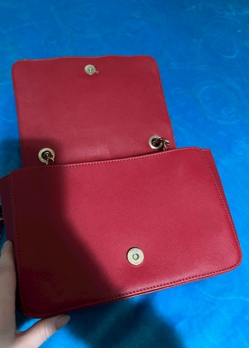 Zincir Detaylı Kırmızı Deri Kadın Çanta - Görsel 9