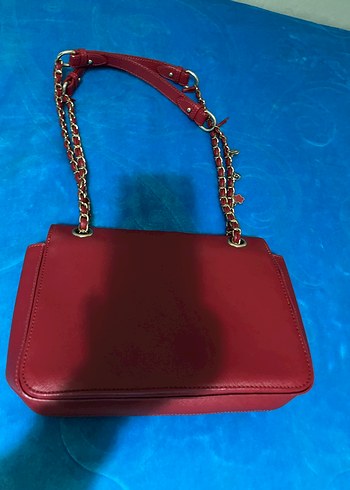 Zincir Detaylı Kırmızı Deri Kadın Çanta - Görsel 5
