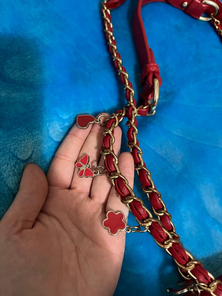 Zincir Detaylı Kırmızı Deri Kadın Çanta - Görsel 4