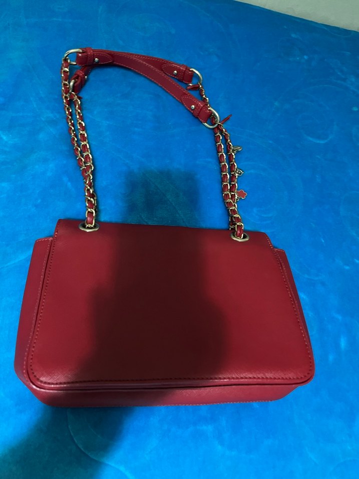 Zincir Detaylı Kırmızı Deri Kadın Çanta - Görsel 5
