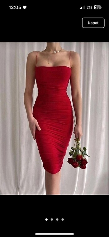 Kırmızı büzgülü straplez ipli mezuniyet elbisesi - Görsel 6