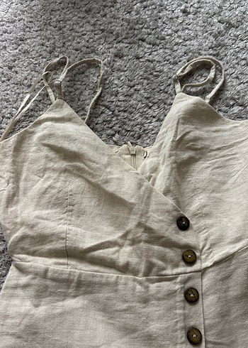 Düğmeli Keten Kısa Tulum - Görsel 6