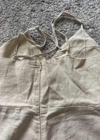 Düğmeli Keten Kısa Tulum - Görsel 8