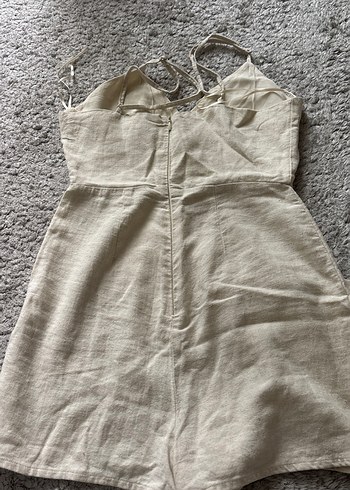 Düğmeli Keten Kısa Tulum - Görsel 7