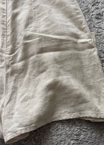 Düğmeli Keten Kısa Tulum - Görsel 10