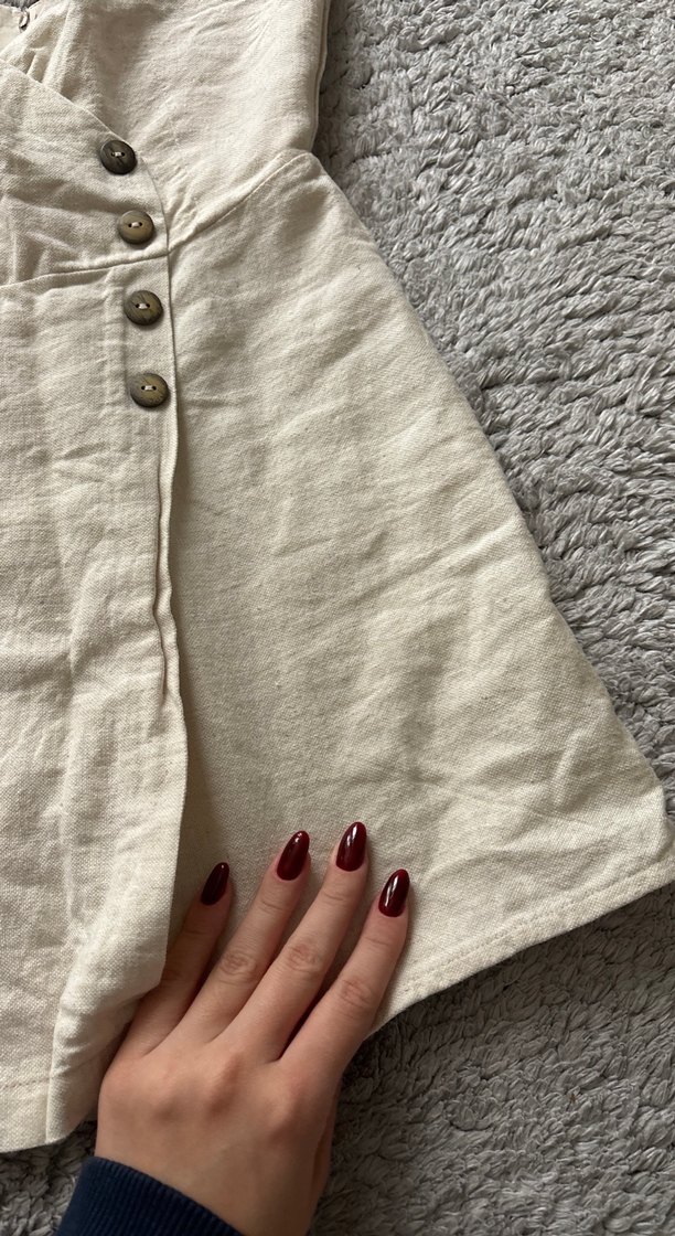 Düğmeli Keten Kısa Tulum - Görsel 4