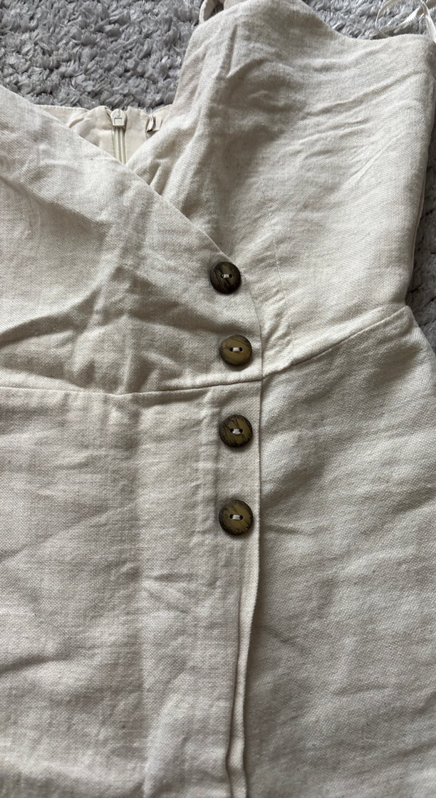 Düğmeli Keten Kısa Tulum - Görsel 2