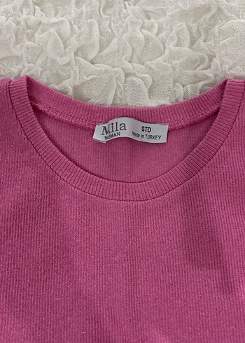 Pembe Basic Kısa Kollu Crop - Görsel 3