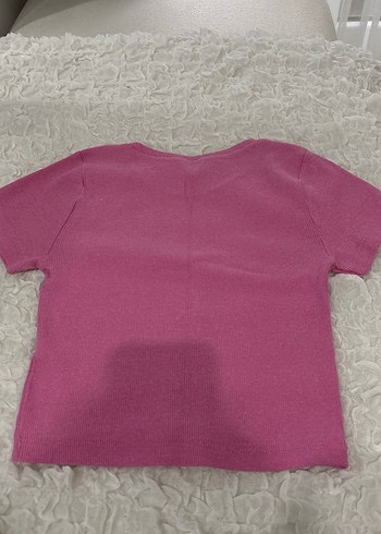 Pembe Basic Kısa Kollu Crop - Görsel 5