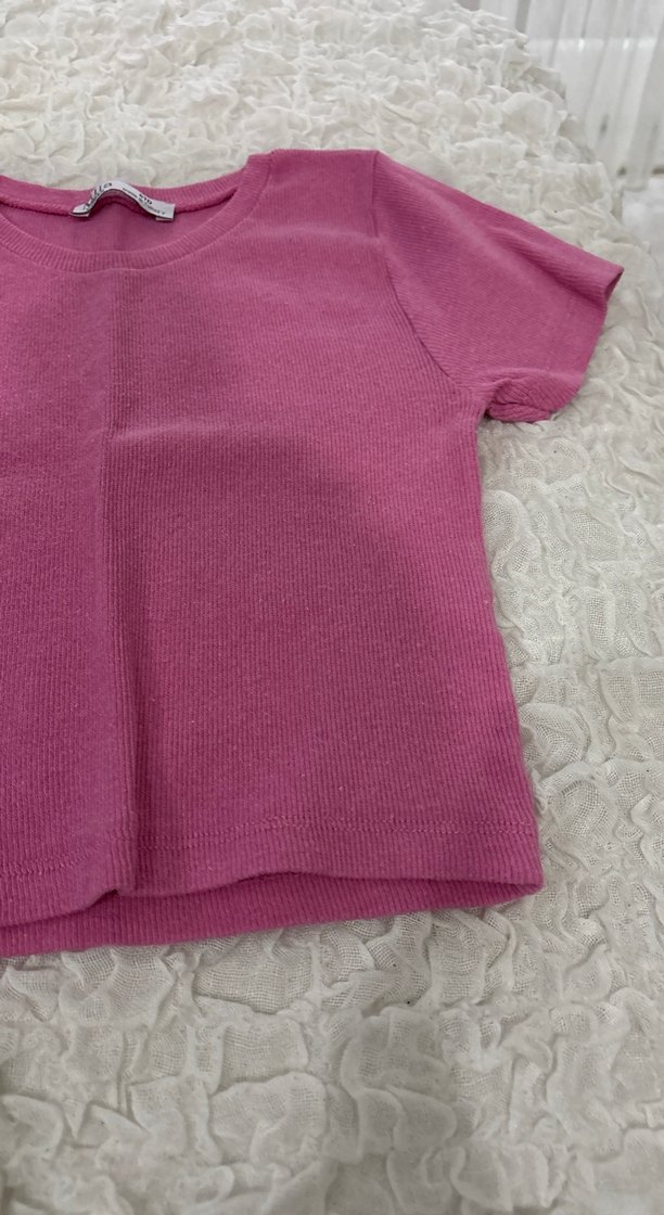 Pembe Basic Kısa Kollu Crop - Görsel 2