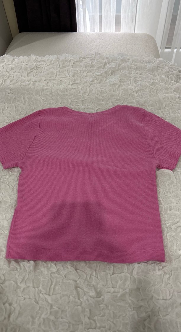 Pembe Basic Kısa Kollu Crop - Görsel 5