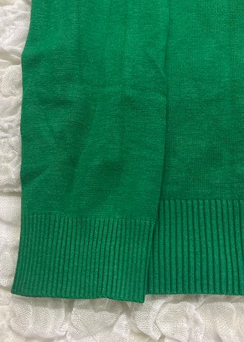 Kadın Yeşil V Yaka Pamuklu Kazak Twist - Görsel 4