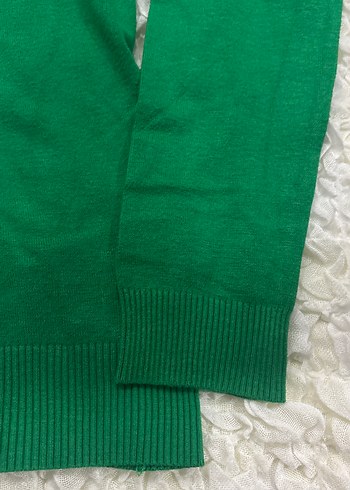 Kadın Yeşil V Yaka Pamuklu Kazak Twist - Görsel 6