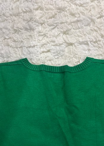 Kadın Yeşil V Yaka Pamuklu Kazak Twist - Görsel 7