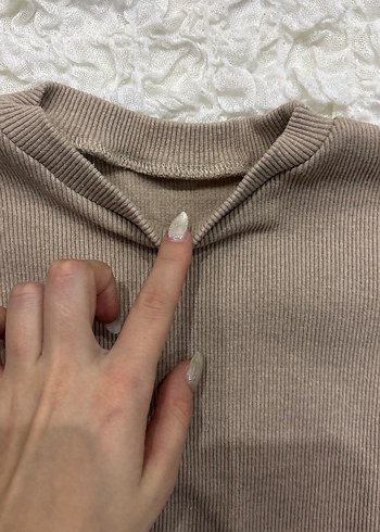Kadın Bej Uzun Kollu Triko Kazak - Görsel 3
