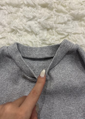 Gri Kadın Uzun Kollu Sweatshirt Crop - Görsel 5