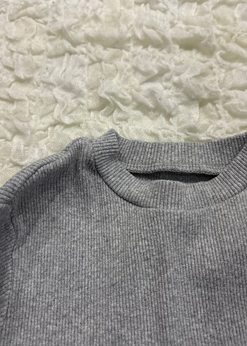 Gri Kadın Uzun Kollu Sweatshirt Crop - Görsel 4
