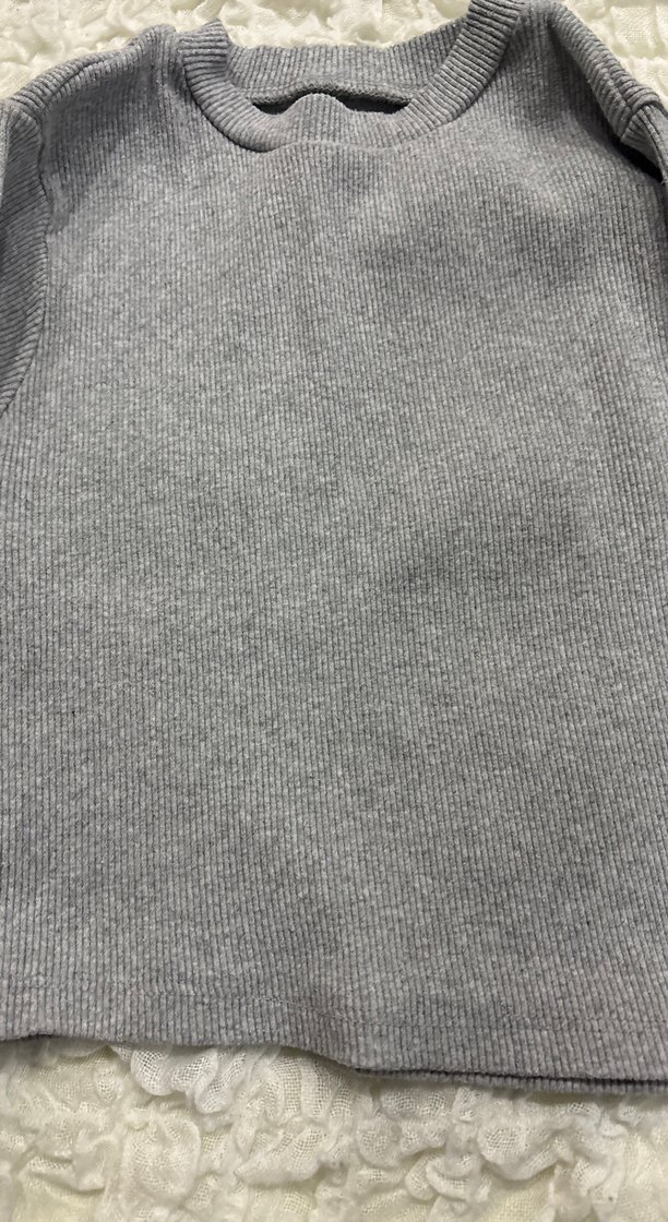 Gri Kadın Uzun Kollu Sweatshirt Crop - Görsel 2