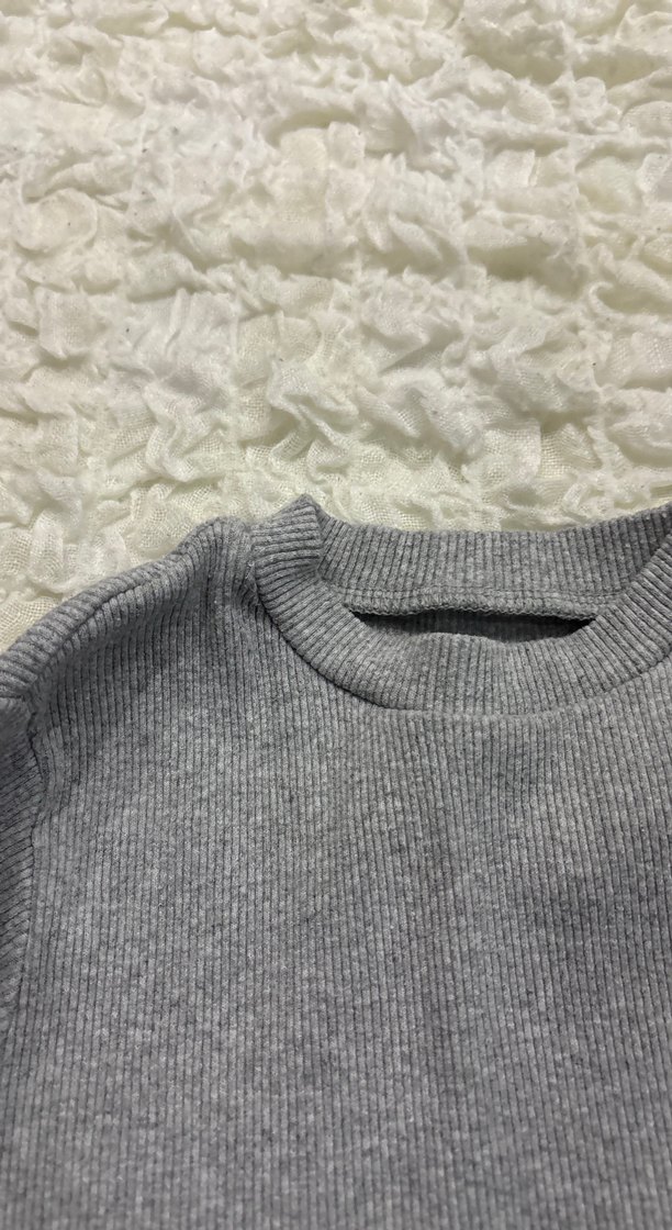 Gri Kadın Uzun Kollu Sweatshirt Crop - Görsel 4