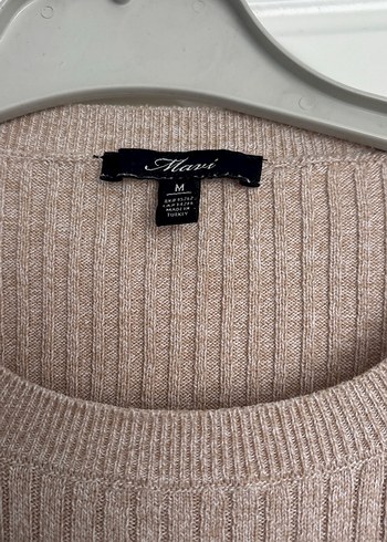 Mavi Marka Bej Uzun Kollu Fitilli Örgü Kazak - Görsel 2