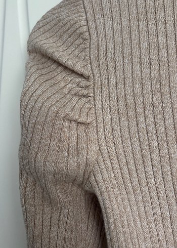 Mavi Marka Bej Uzun Kollu Fitilli Örgü Kazak - Görsel 3