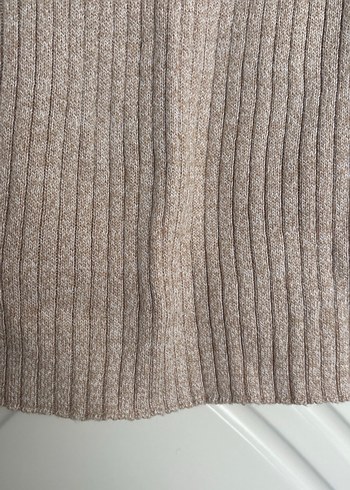 Mavi Marka Bej Uzun Kollu Fitilli Örgü Kazak - Görsel 5