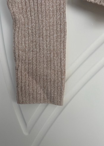 Mavi Marka Bej Uzun Kollu Fitilli Örgü Kazak - Görsel 4