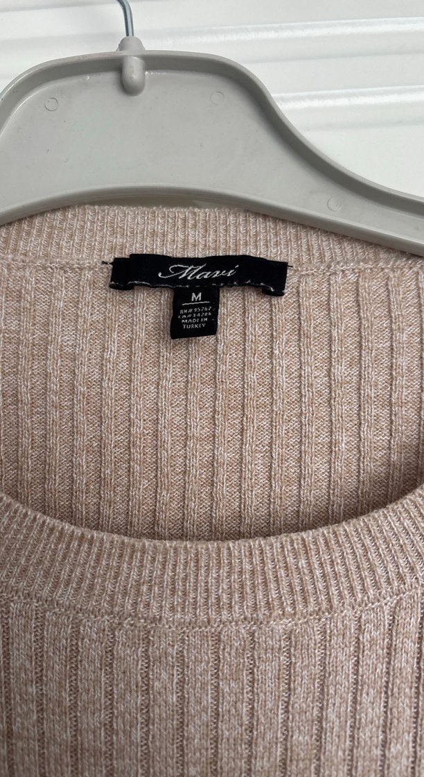 Mavi Marka Bej Uzun Kollu Fitilli Örgü Kazak - Görsel 2