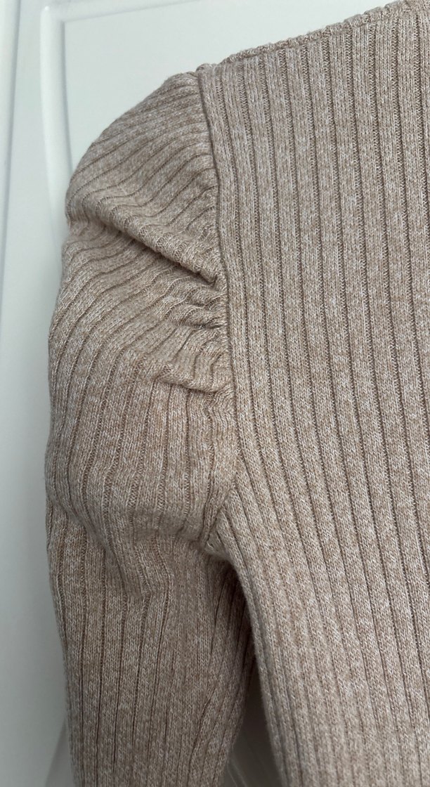 Mavi Marka Bej Uzun Kollu Fitilli Örgü Kazak - Görsel 3