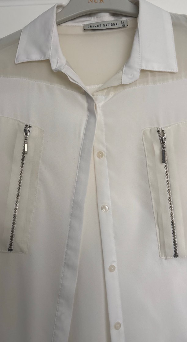 Fermuarlı Beyaz Kadın Gömlek - Görsel 2