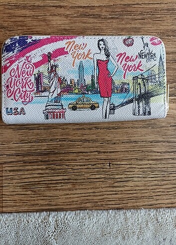 New York desenli kadın cüzdan/çanta