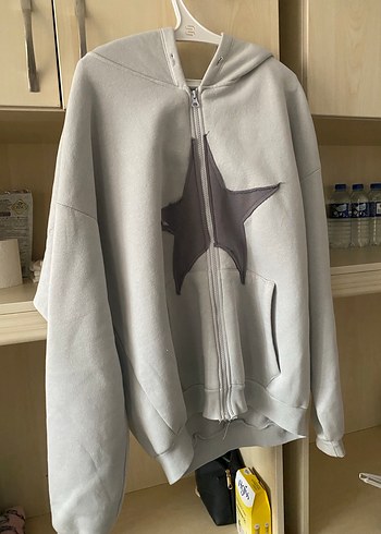 m Beden Kadın Gri Kapüşonlu Fermuarlı sweatshirt koton