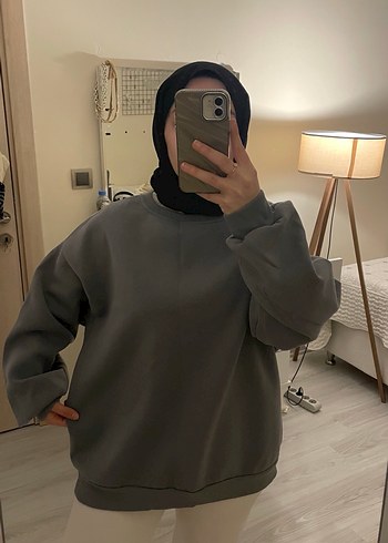 l Beden Gri Oversize Kadın Sweatshirt