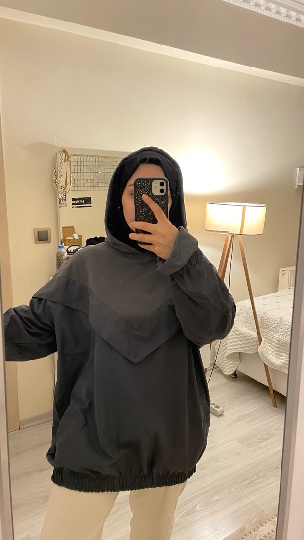 Siyah Midi Boy Salaş Kadın Yağmurluk - Görsel 2