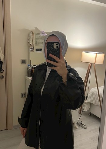 Siyah Midi Deri Kadın Yağmurluk - Görsel 5