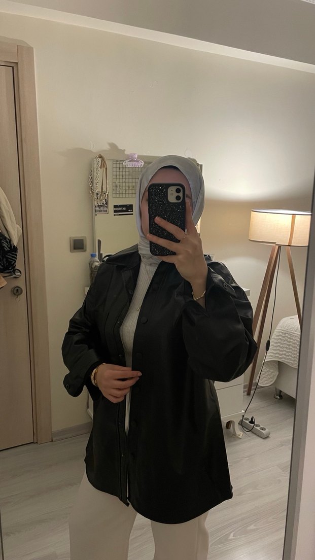 Siyah Midi Deri Kadın Yağmurluk - Görsel 2