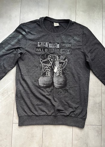 Defacto Antrasit Gri Grafikli Rahat Sweatshirt