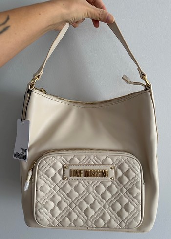 Beden Love moschino orjinal Bej Deri Omuz Çantası