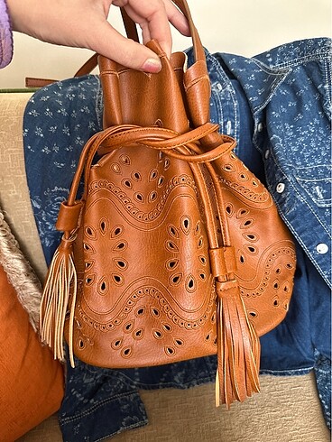 Mavi jeans hippie çapraz çanta