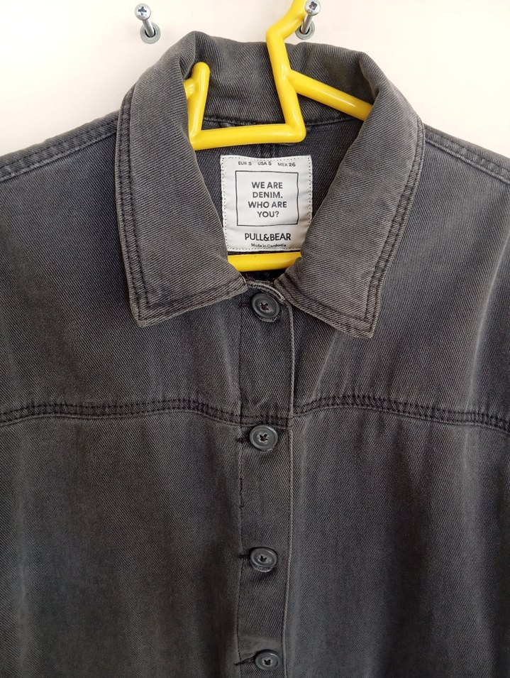 Gri Düğmeli Kadın Kot Ceket - Görsel 3