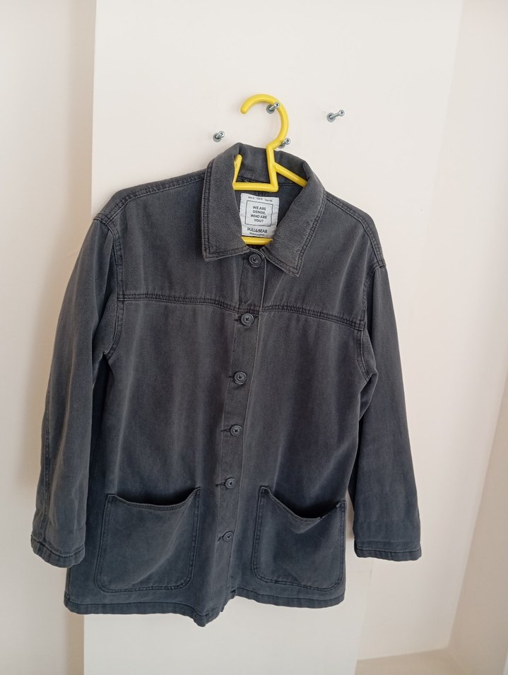 Gri Düğmeli Kadın Kot Ceket - Görsel 4