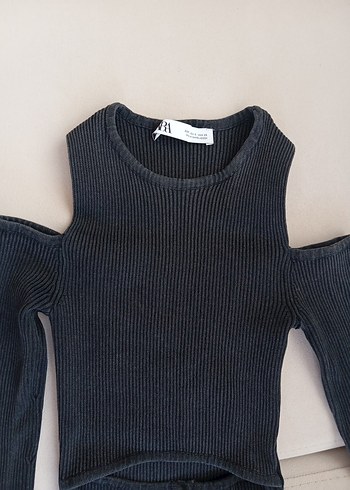 Düğmeli Siyah Uzun Kollu Crop Kazak - Görsel 3