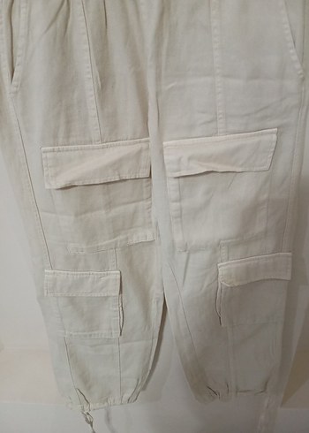 Beyaz Keten Rahat Kesim Kadın Pantolon - Görsel 2