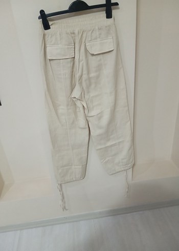 Beyaz Keten Rahat Kesim Kadın Pantolon - Görsel 4