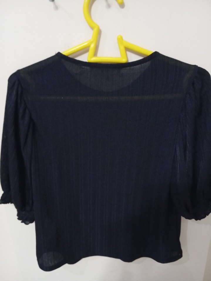 Pilili Siyah Kadın Bluz Kısa Kollu - Görsel 4