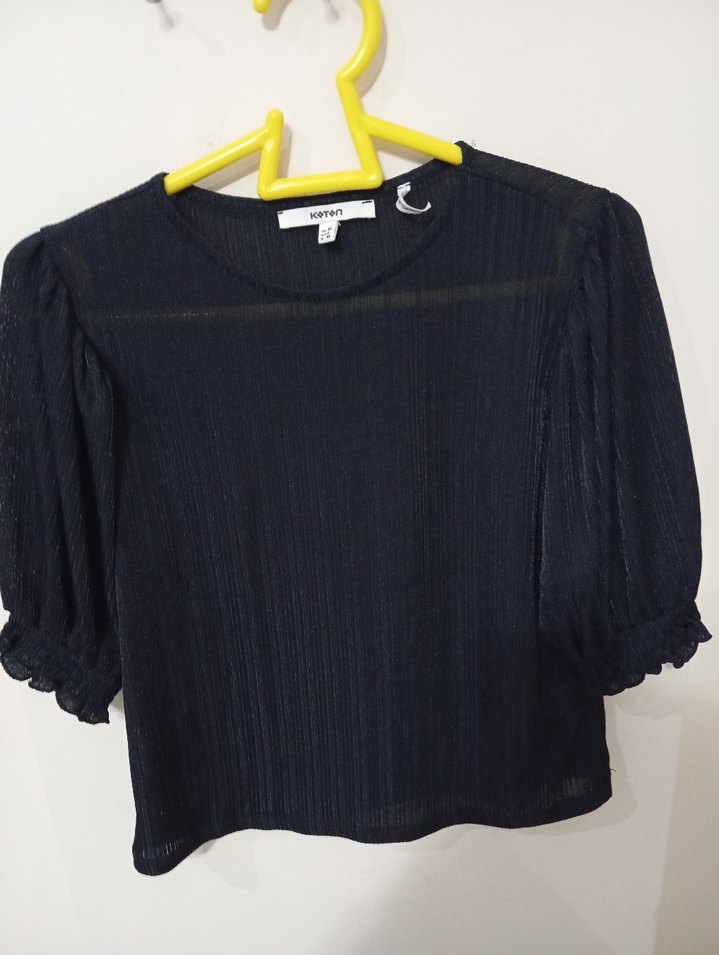 Pilili Siyah Kadın Bluz Kısa Kollu - Görsel 2