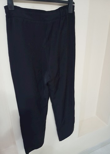 Siyah Midi Kadın Bol Kesim Kumaş Pantolon - Görsel 4