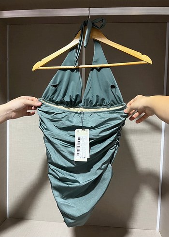 Gri Drapeli Strappy Kadın Mayo - Görsel 2